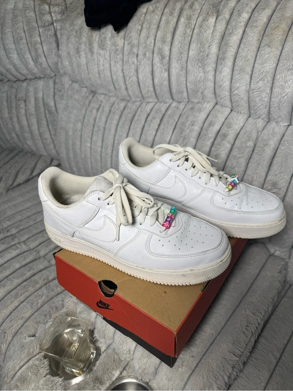 Nike White Leather Sneaker with Multicolor LOVE Bead Accent